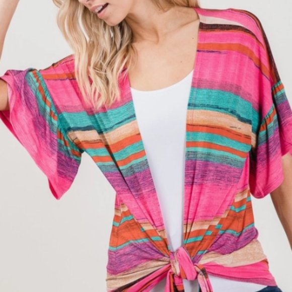Heimish Sweaters - Ruffle Short Sleeve Open Cardigan